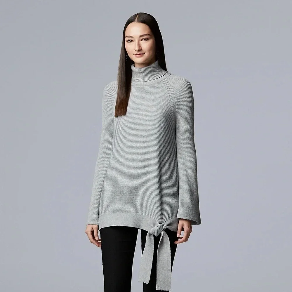 Simply Vera Vera Wang Women’s Side-Tie Ribbed Turtleneck Fall Winter Sweater